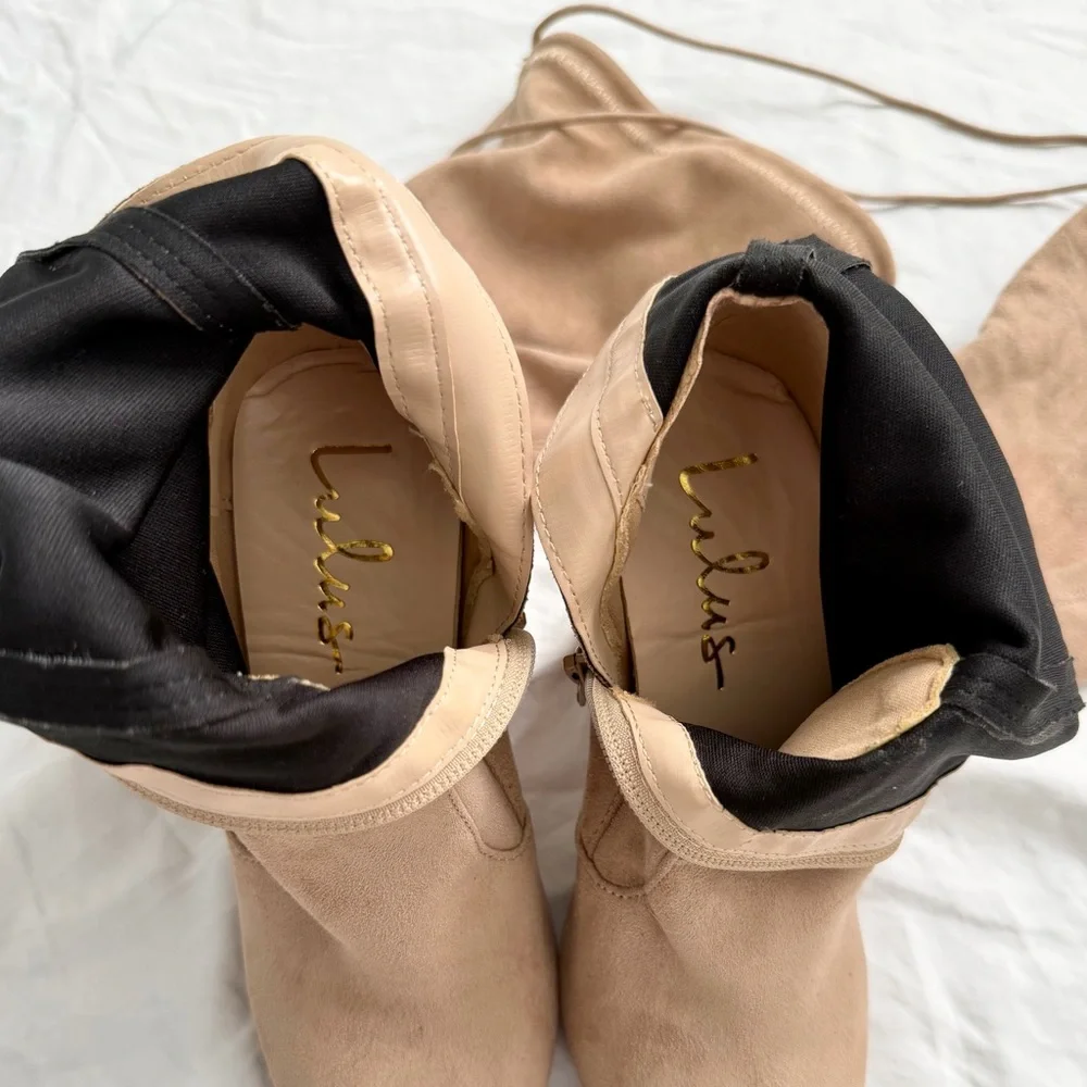 So Much Yes Light Nude Faux Suede Over the Knee Boots | Size 6 | Great Condition